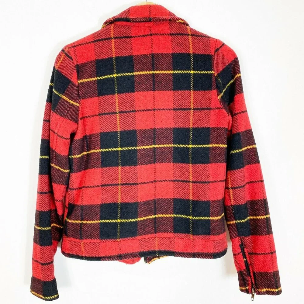 Thread & Supply Tartan Moto style zip jacket women’s Red black‎ size Small